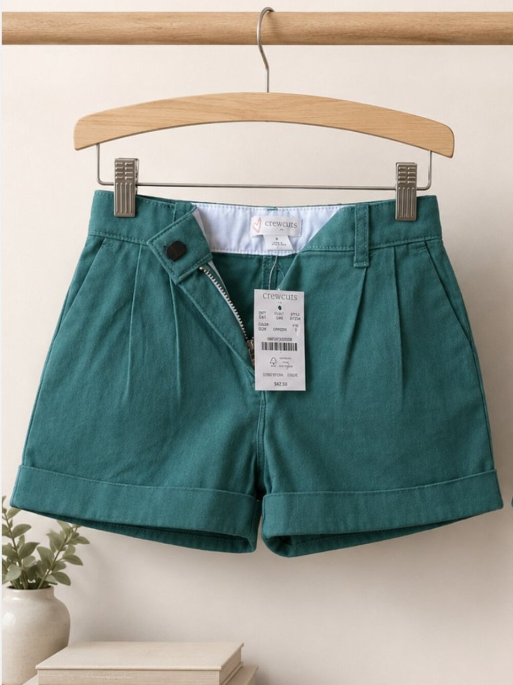J.Crew Factory Girls’ Teal Pleated Cuffed Shorts – Size 14/ NWT